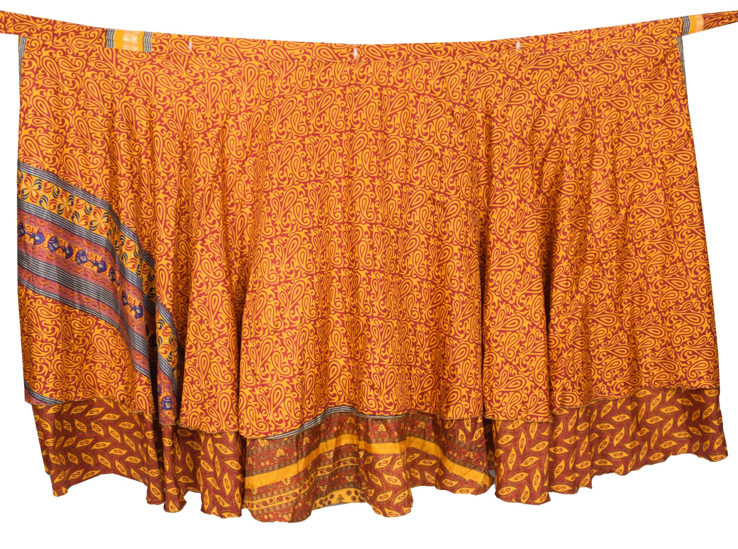 Sushila Vintage Art Silk Saree Magic Wrap Reversible Skirt Red Yellow Beach Dress