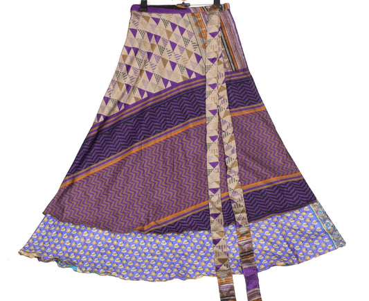 Sushila Vintage Multi-Color Saree Magic Wrap Reversible Skirt Art Silk Beach Dress