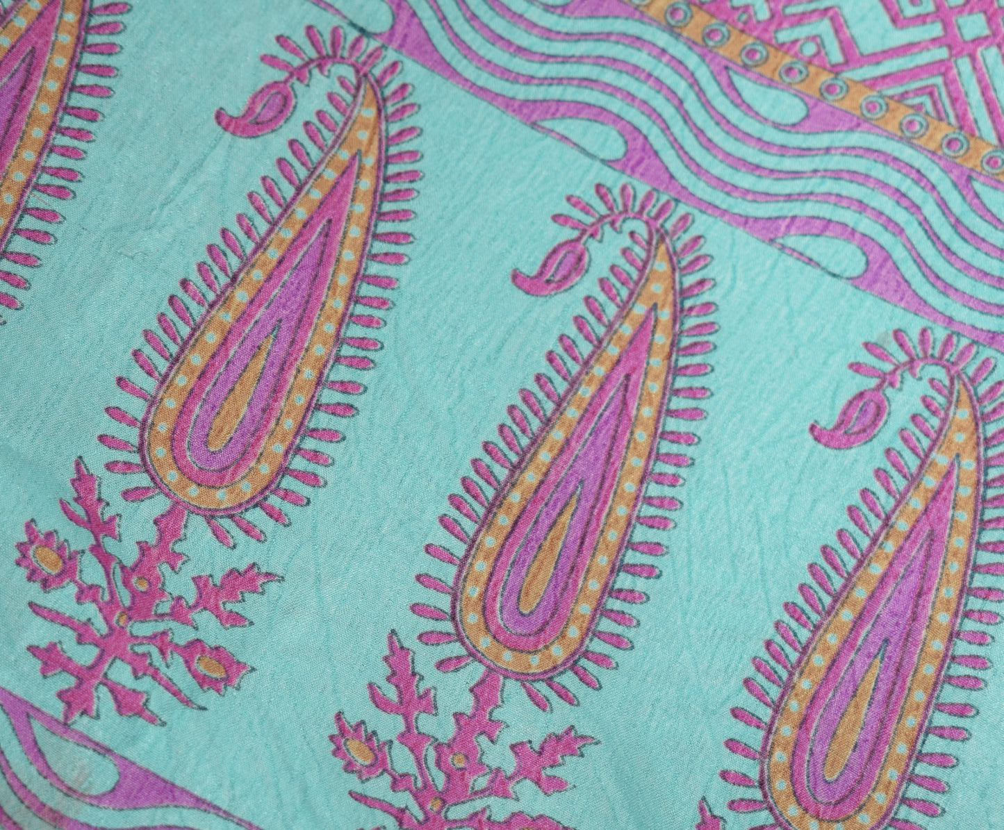 Sushila Vintage Aqua Blue Saree Magic Wrap Beach Dress Art Silk Reversible Skirt