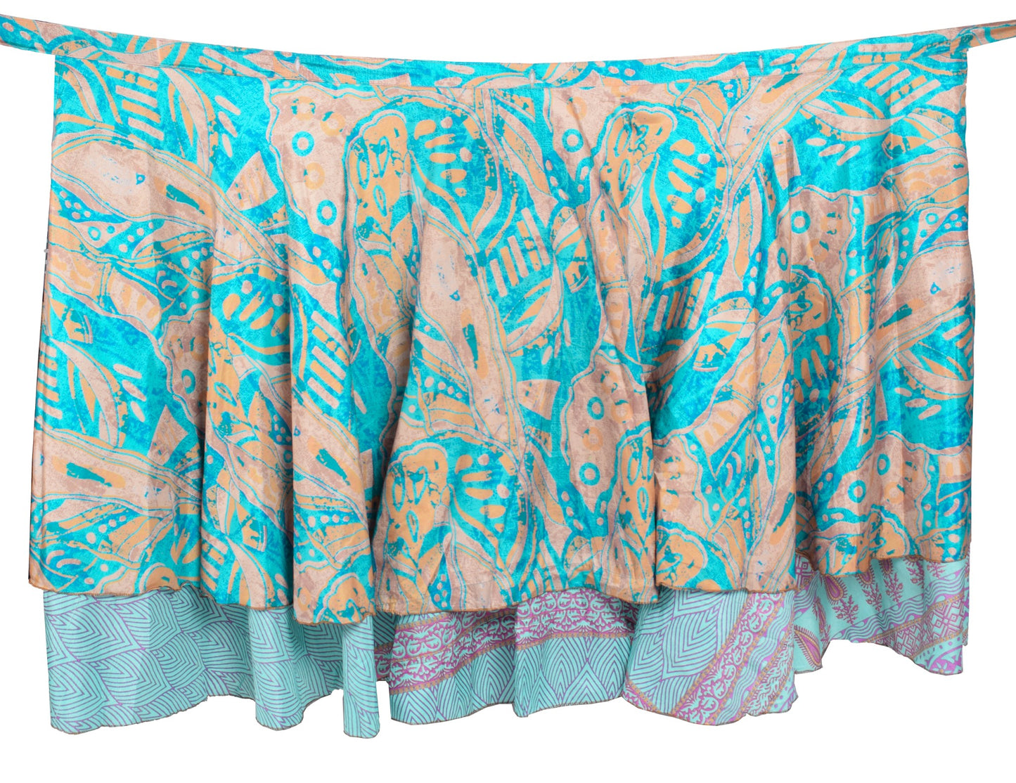Sushila Vintage Aqua Blue Saree Magic Wrap Beach Dress Art Silk Reversible Skirt