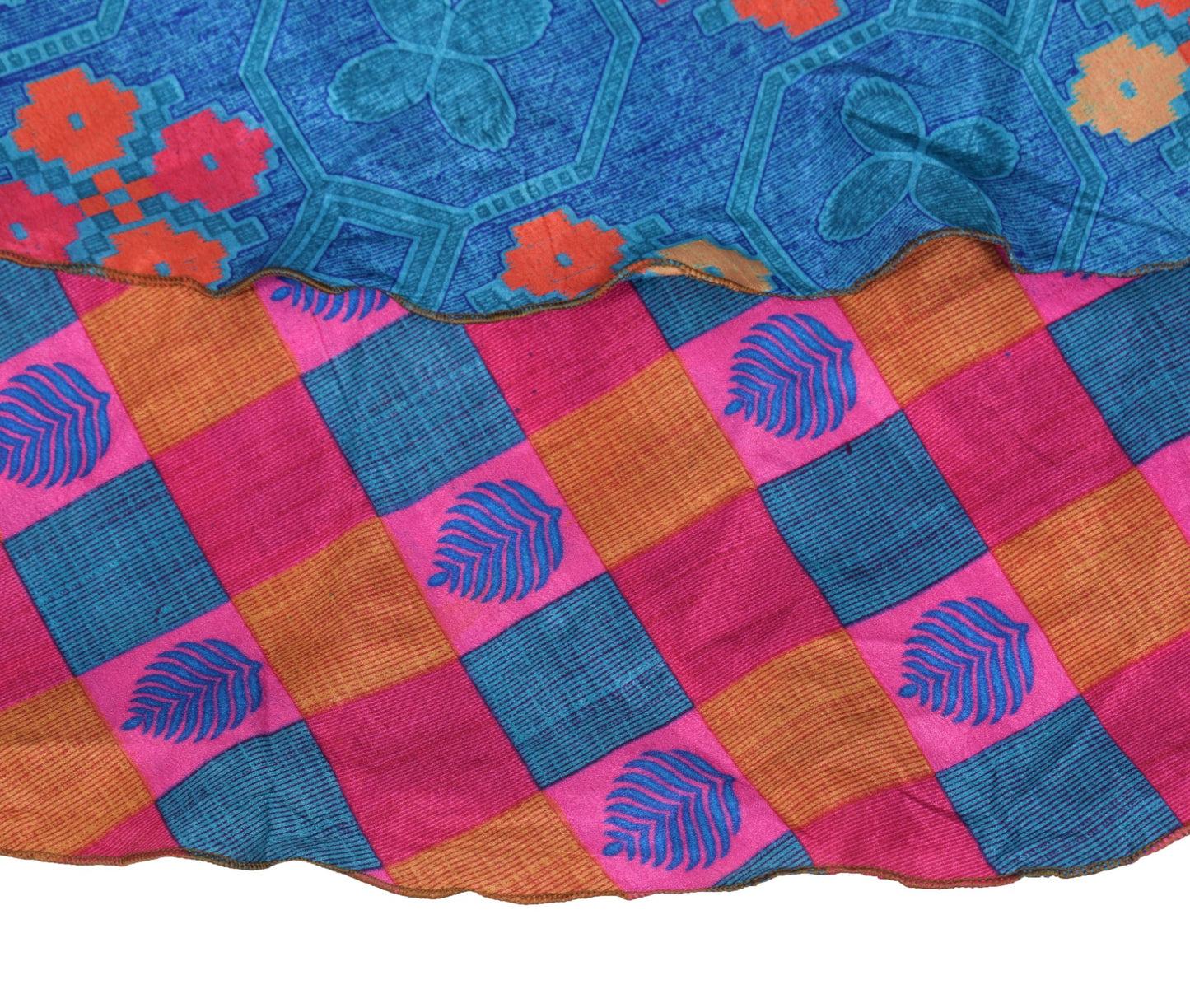 Sushila Vintage Art Silk Saree Magic Wrap Reversible Skirt Pink Blue BeachDress