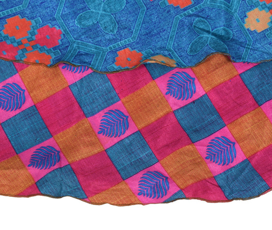 Sushila Vintage Art Silk Saree Magic Wrap Reversible Skirt Pink Blue BeachDress