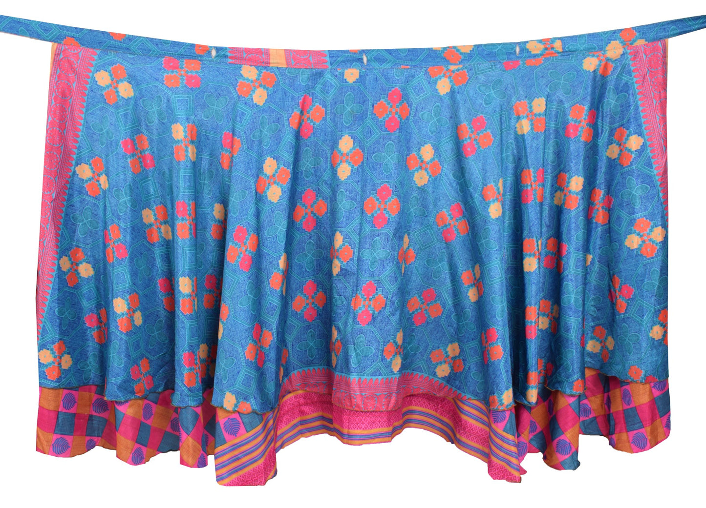 Sushila Vintage Art Silk Saree Magic Wrap Reversible Skirt Pink Blue BeachDress
