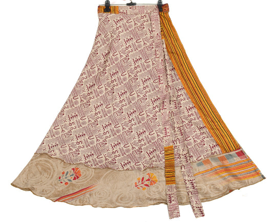 Sushila Vintage Art Silk Saree Magic Wrap Reversible Skirt Beach Dress Clothing