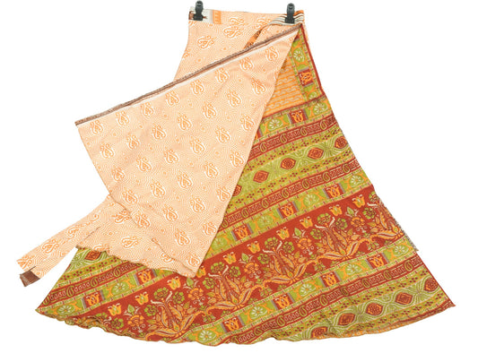 Sushila Vintage Multi-Color Saree Magic Wrap Art Silk Beach Dress Reversible Skirt