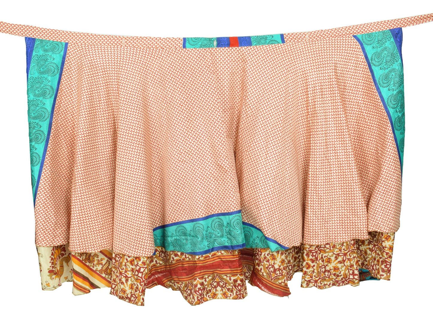 Sushila Vintage Art Silk Saree Magic Wrap Reversible Skirt Peacock Print Beach Dress