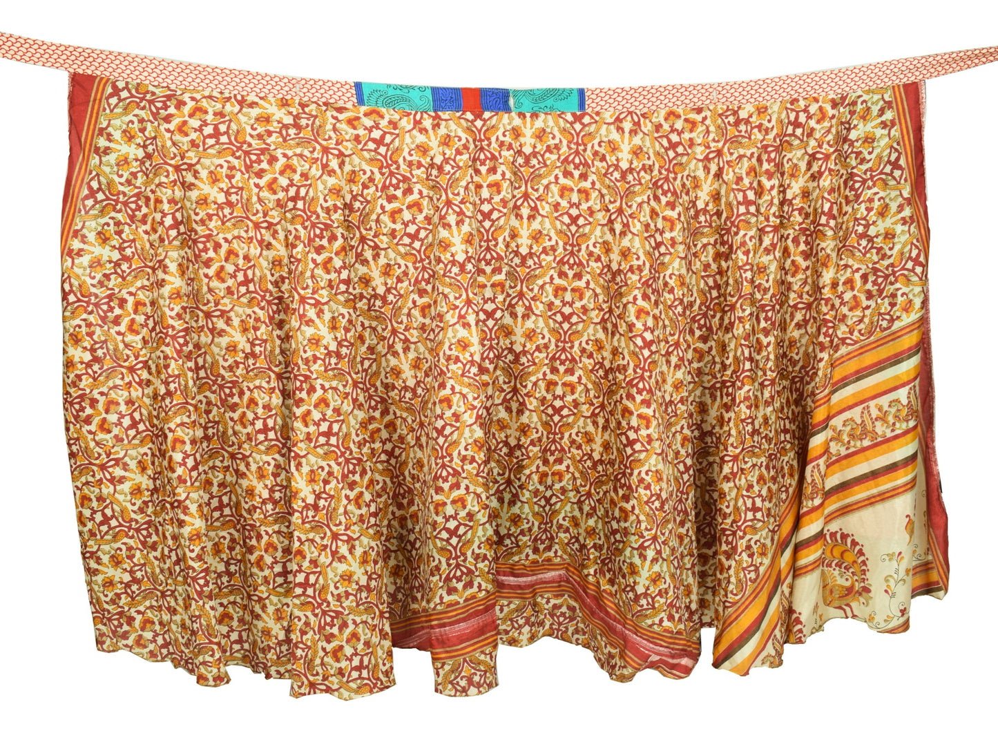 Sushila Vintage Art Silk Saree Magic Wrap Reversible Skirt Peacock Print Beach Dress