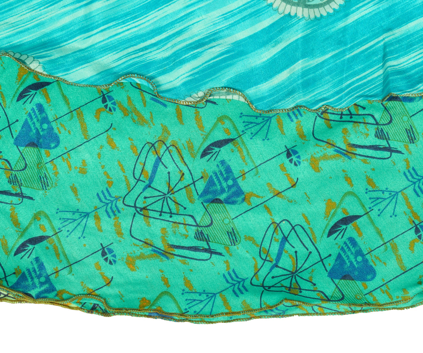 Sushila Vintage Green Blue Saree Magic Wrap Reversible Skirt Art Silk Beach Dress