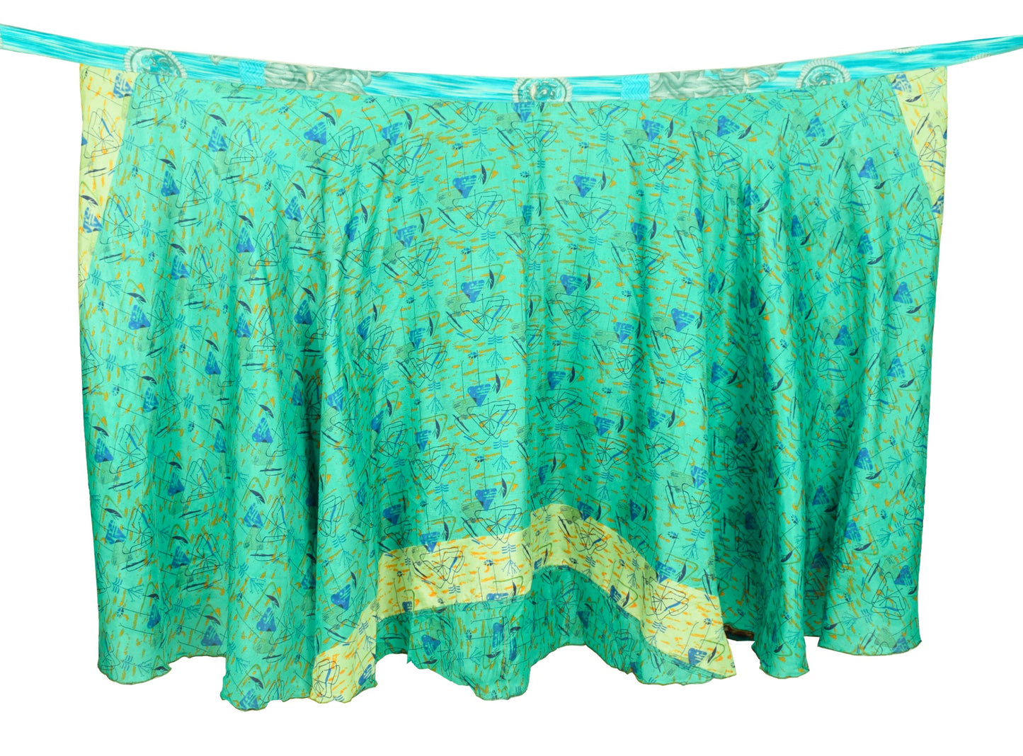 Sushila Vintage Green Blue Saree Magic Wrap Reversible Skirt Art Silk Beach Dress