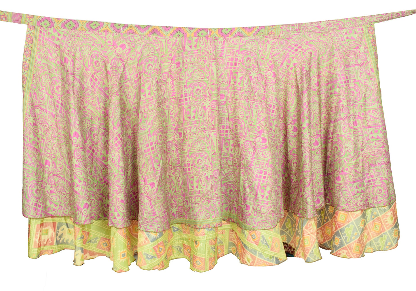 Sushila Vintage Birds Print Saree Magic Wrap Reversible Skirt Art Silk Beach Dress