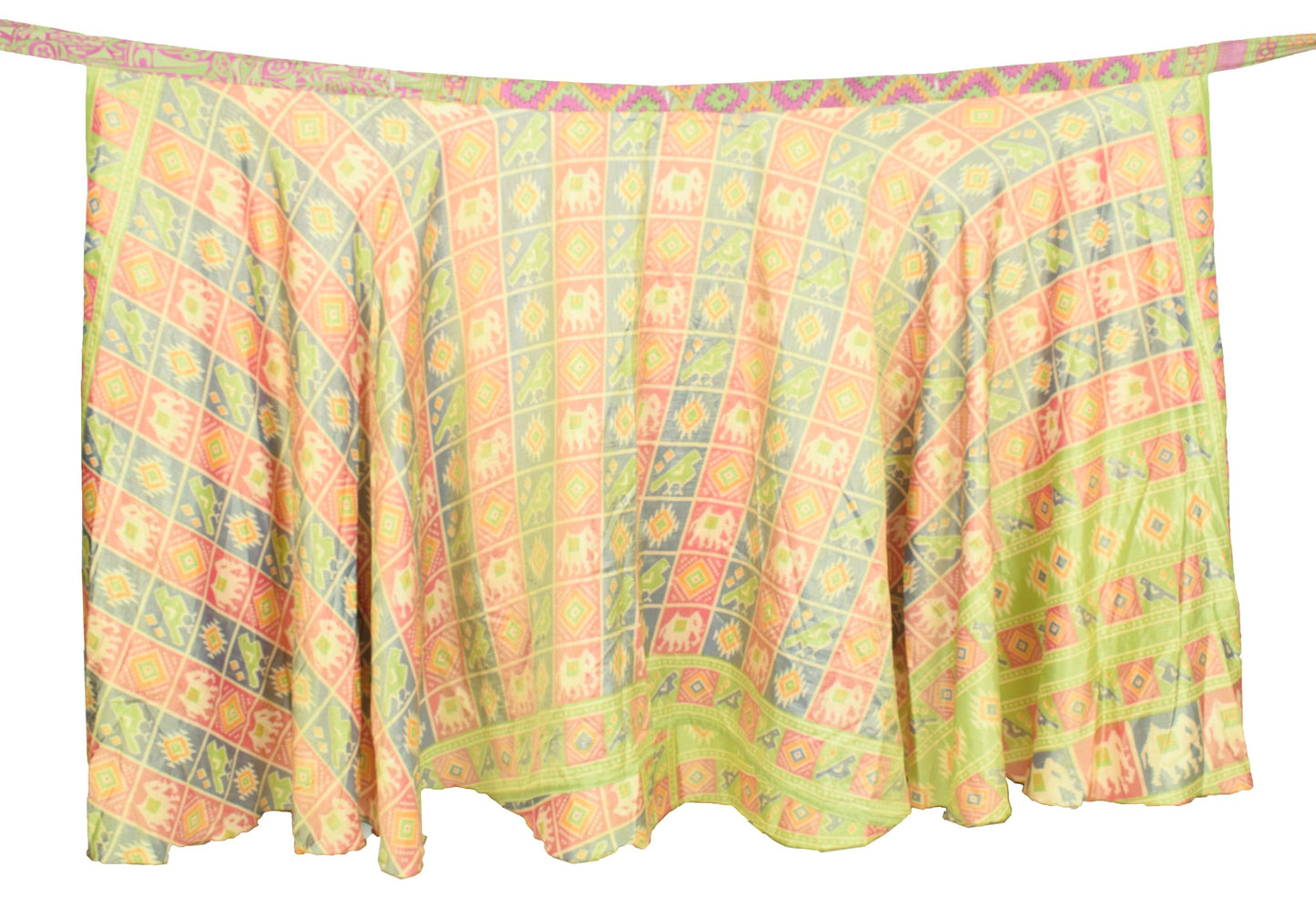 Sushila Vintage Birds Print Saree Magic Wrap Reversible Skirt Art Silk Beach Dress