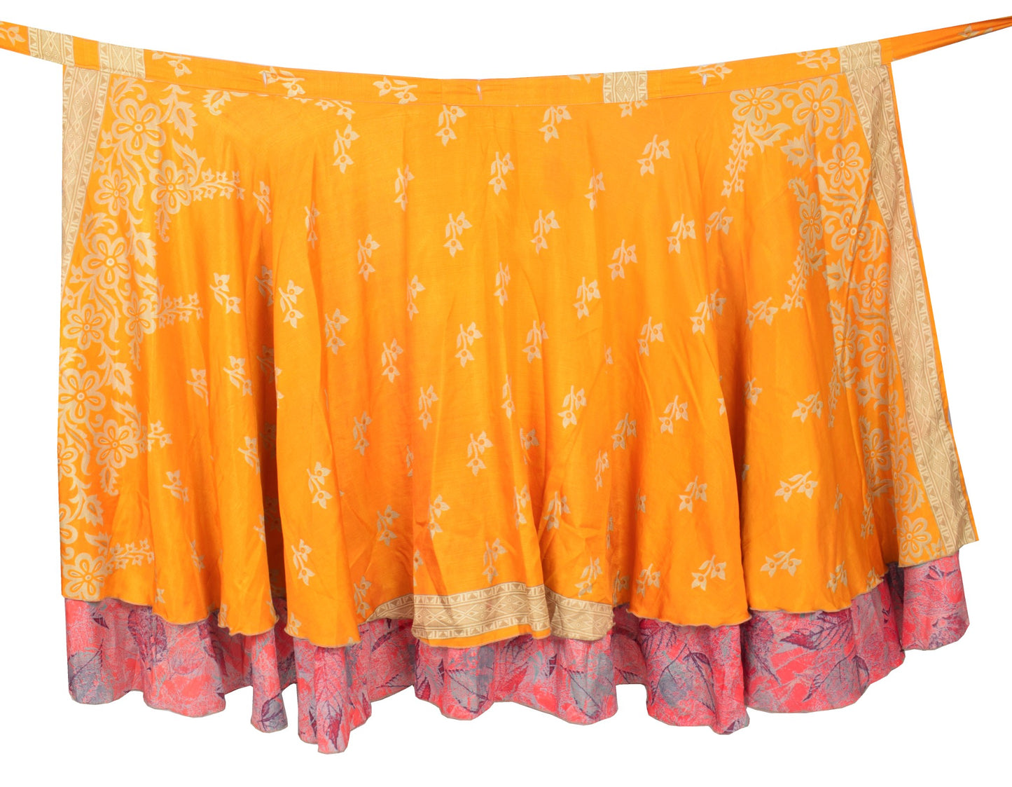 Sushila Vintage Art Silk Saree Magic Wrap Reversible Skirt 2 Layer Beach Dress