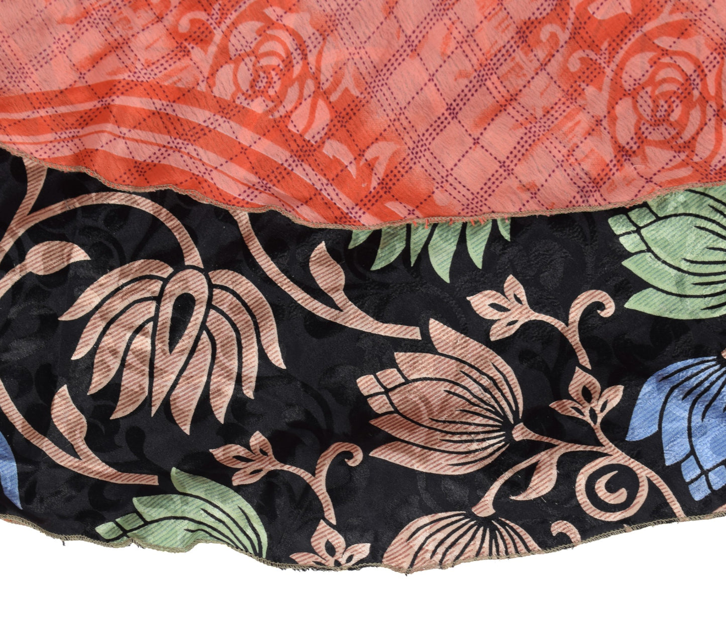 Sushila Vintage Black Saree Magic Wrap Reversible Art Silk Skirt Floral Beach Dress