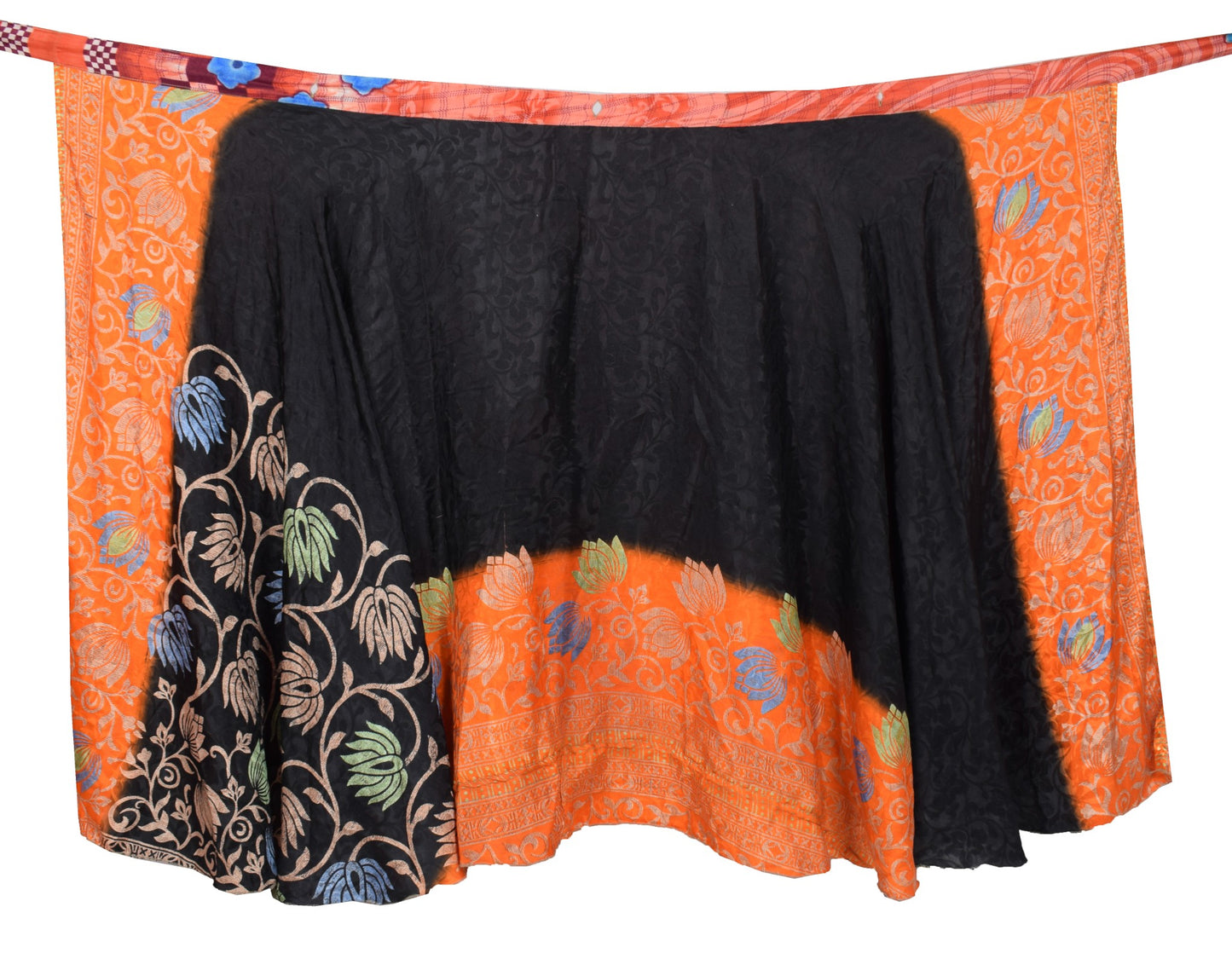 Sushila Vintage Black Saree Magic Wrap Reversible Art Silk Skirt Floral Beach Dress