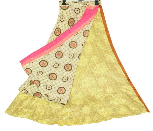 Sushila Vintage Magic Wrap Art Silk Saree Reversible Yellow Skirt Beach Dress