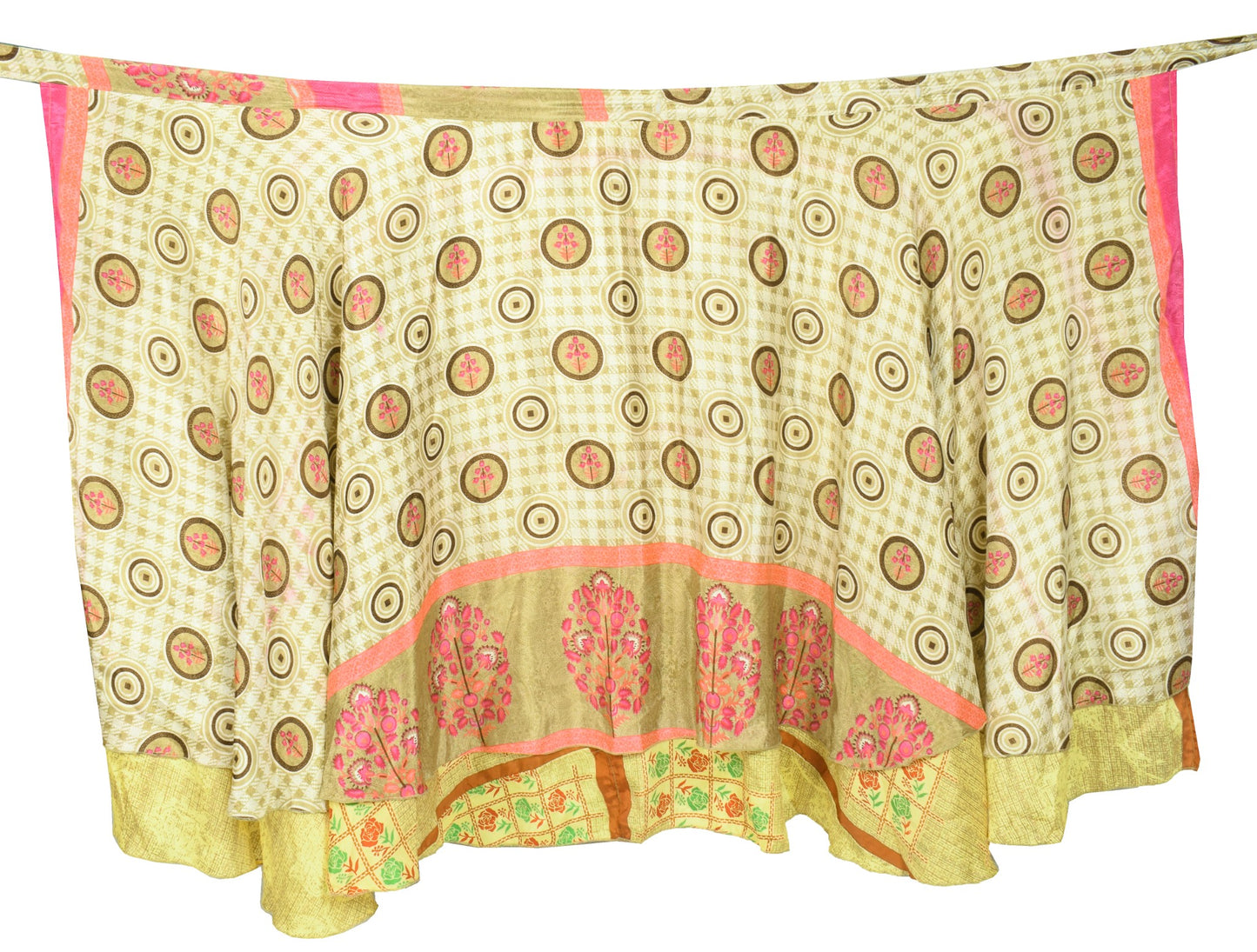Sushila Vintage Magic Wrap Art Silk Saree Reversible Yellow Skirt Beach Dress