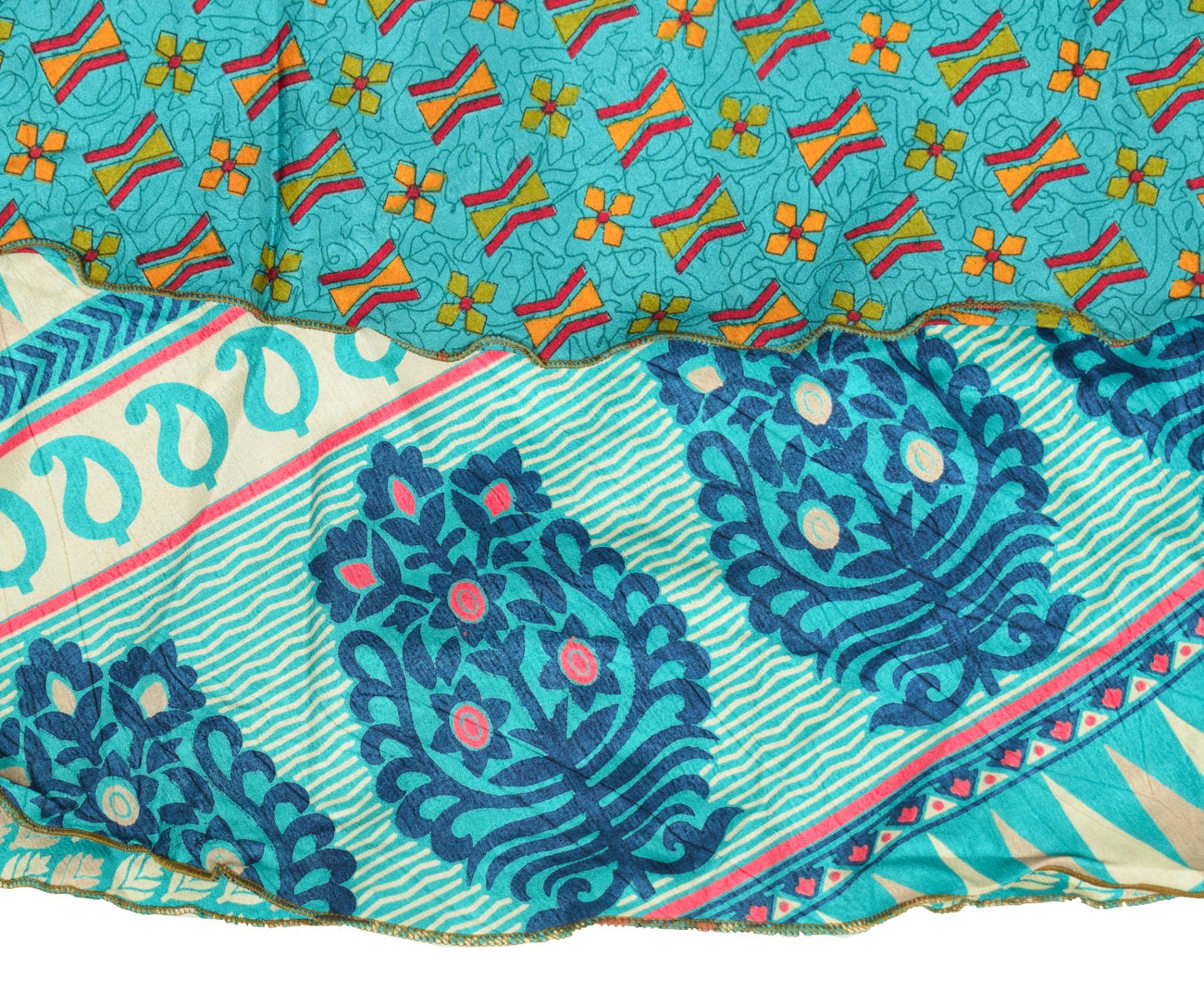 Sushila Vintage Art Silk Saree Magic Wrap Reversible Blue Skirt Beach Dress