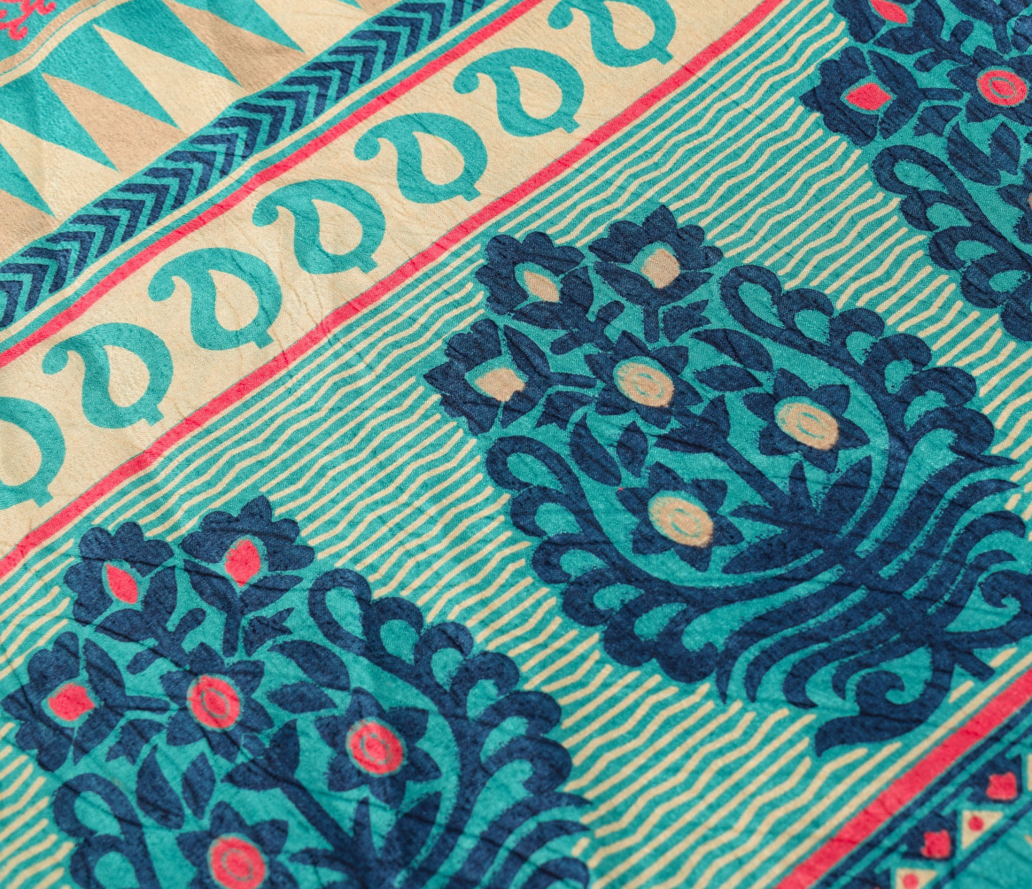 Sushila Vintage Art Silk Saree Magic Wrap Reversible Blue Skirt Beach Dress