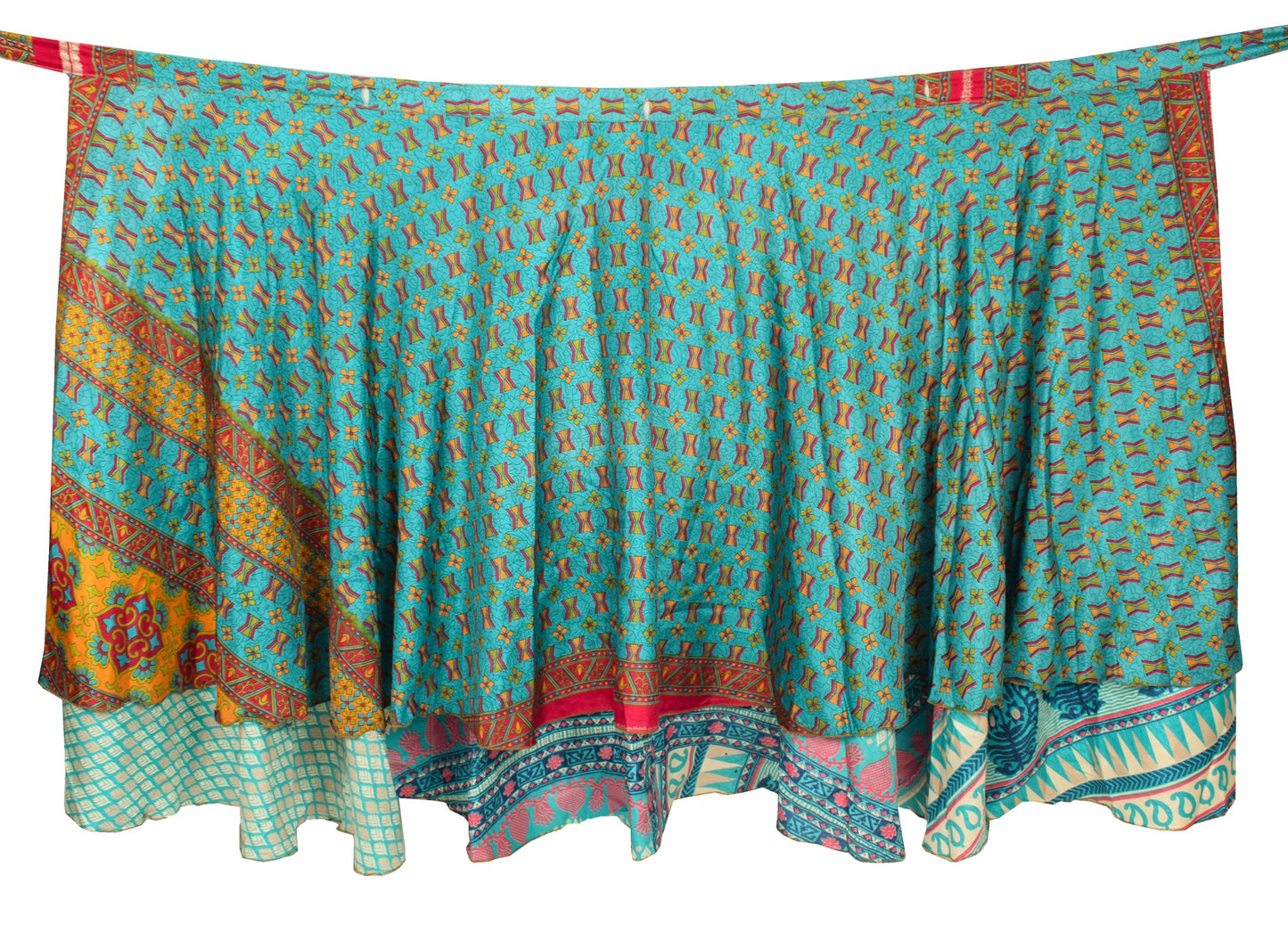 Sushila Vintage Art Silk Saree Magic Wrap Reversible Blue Skirt Beach Dress
