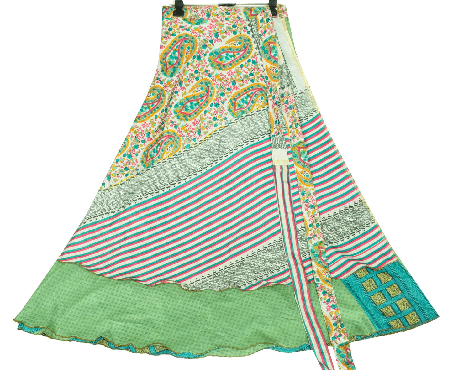 Sushila Vintage Art Silk Saree MagicWrap Reversible Skirt Beach Dress Green Boho