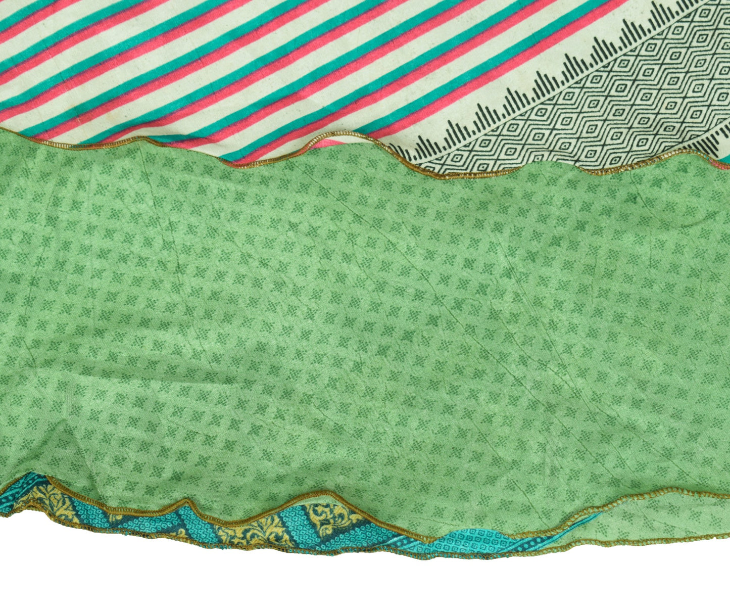 Sushila Vintage Art Silk Saree MagicWrap Reversible Skirt Beach Dress Green Boho