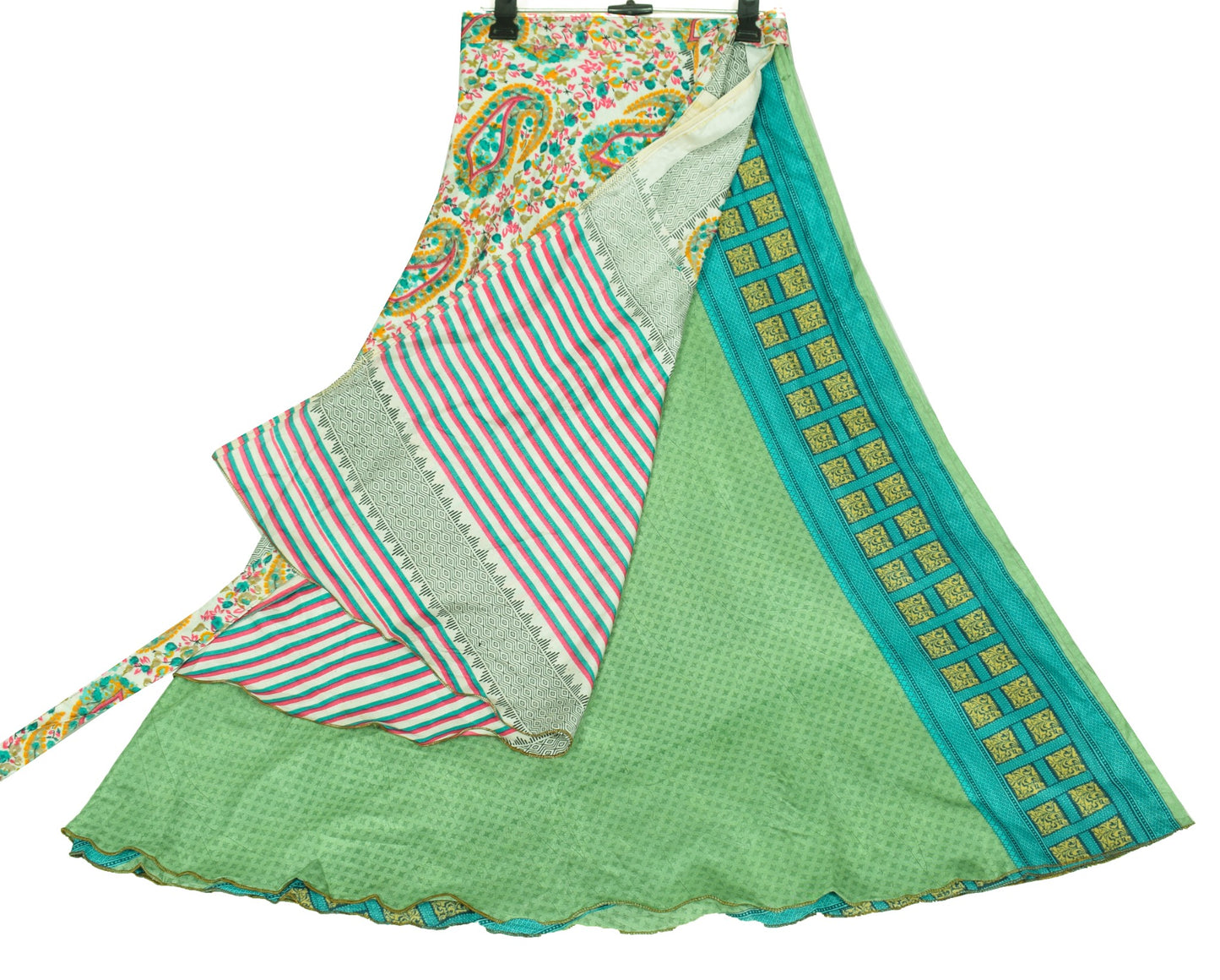 Sushila Vintage Art Silk Saree MagicWrap Reversible Skirt Beach Dress Green Boho