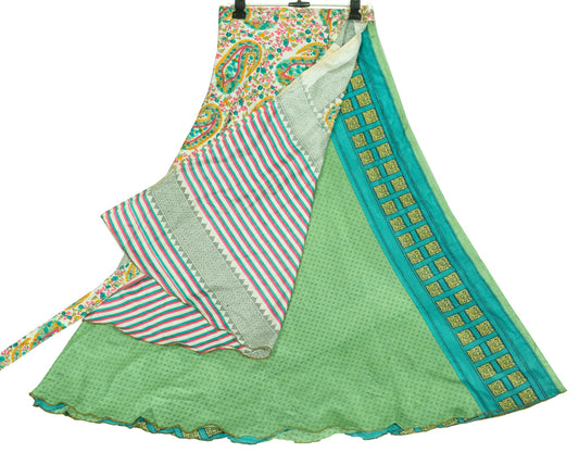 Sushila Vintage Art Silk Saree MagicWrap Reversible Skirt Beach Dress Green Boho