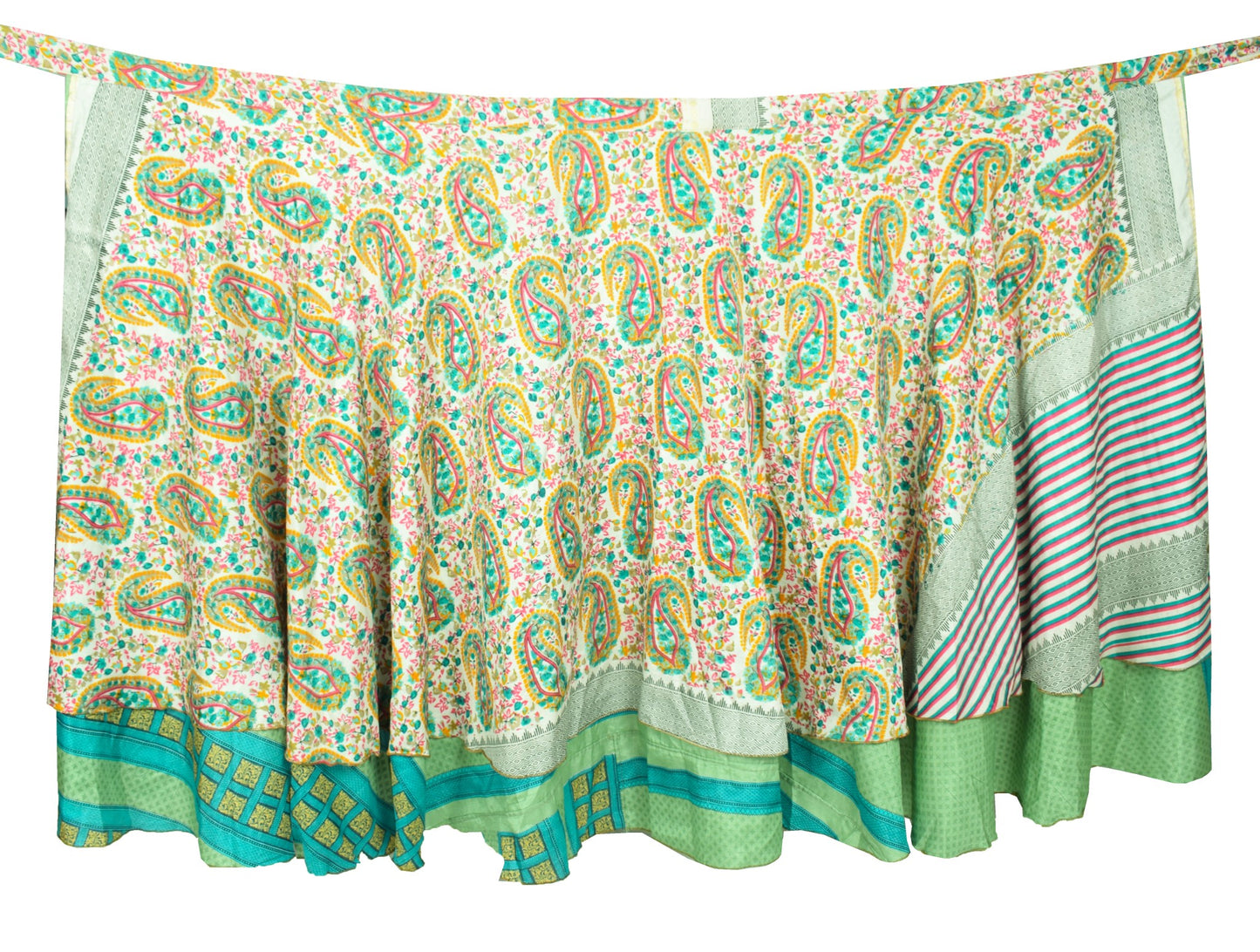 Sushila Vintage Art Silk Saree MagicWrap Reversible Skirt Beach Dress Green Boho