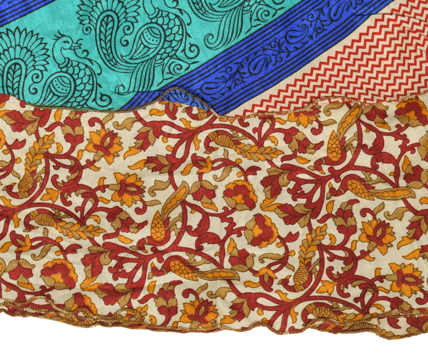 Sushila Vintage Art Silk Saree Magic Wrap Reversible Peacock Print Skirt Beach Dress