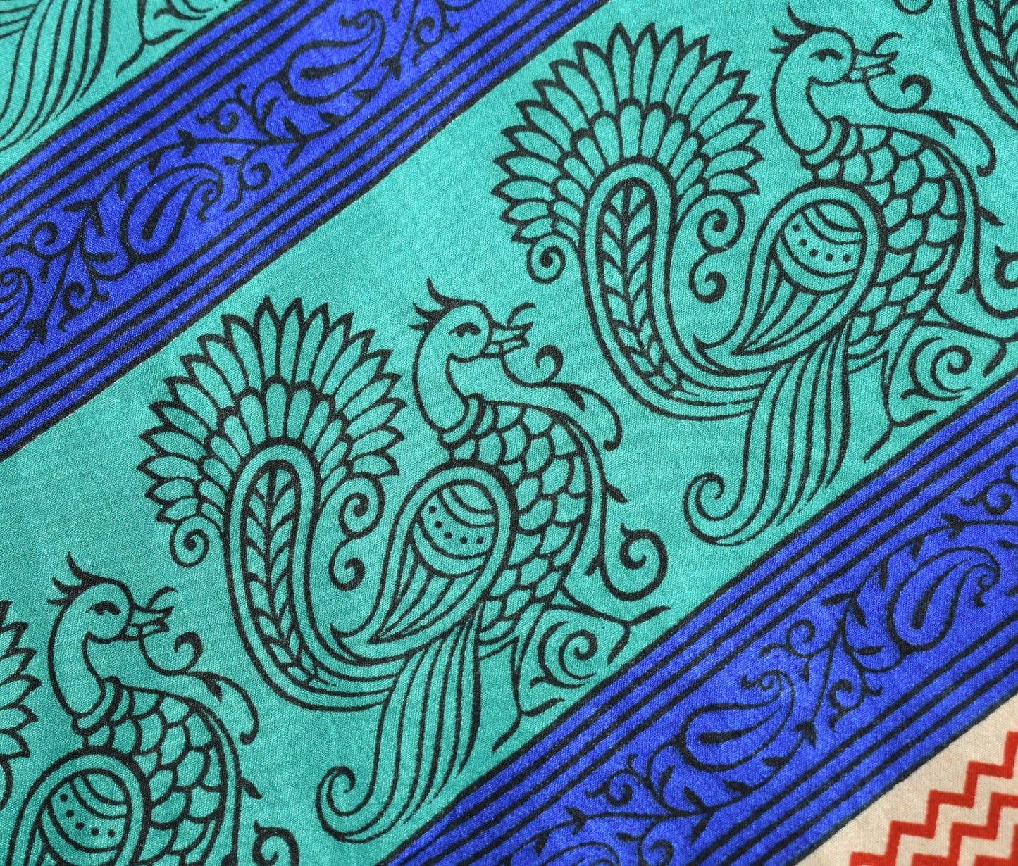 Sushila Vintage Art Silk Saree Magic Wrap Reversible Peacock Print Skirt Beach Dress