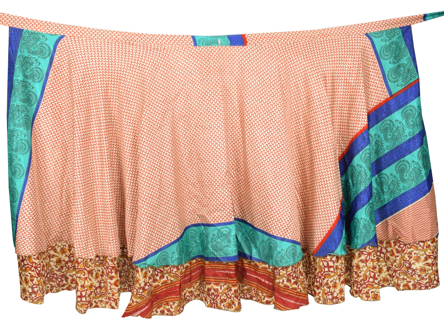 Sushila Vintage Art Silk Saree Magic Wrap Reversible Peacock Print Skirt Beach Dress