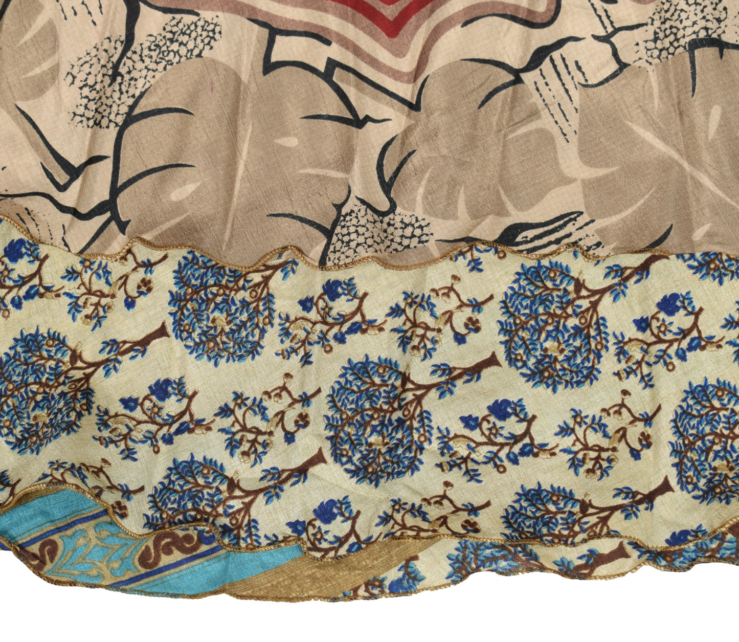 Sushila Vintage Art Silk Saree Magic Wrap Reversible Skirt Beach Dress Floral Brown