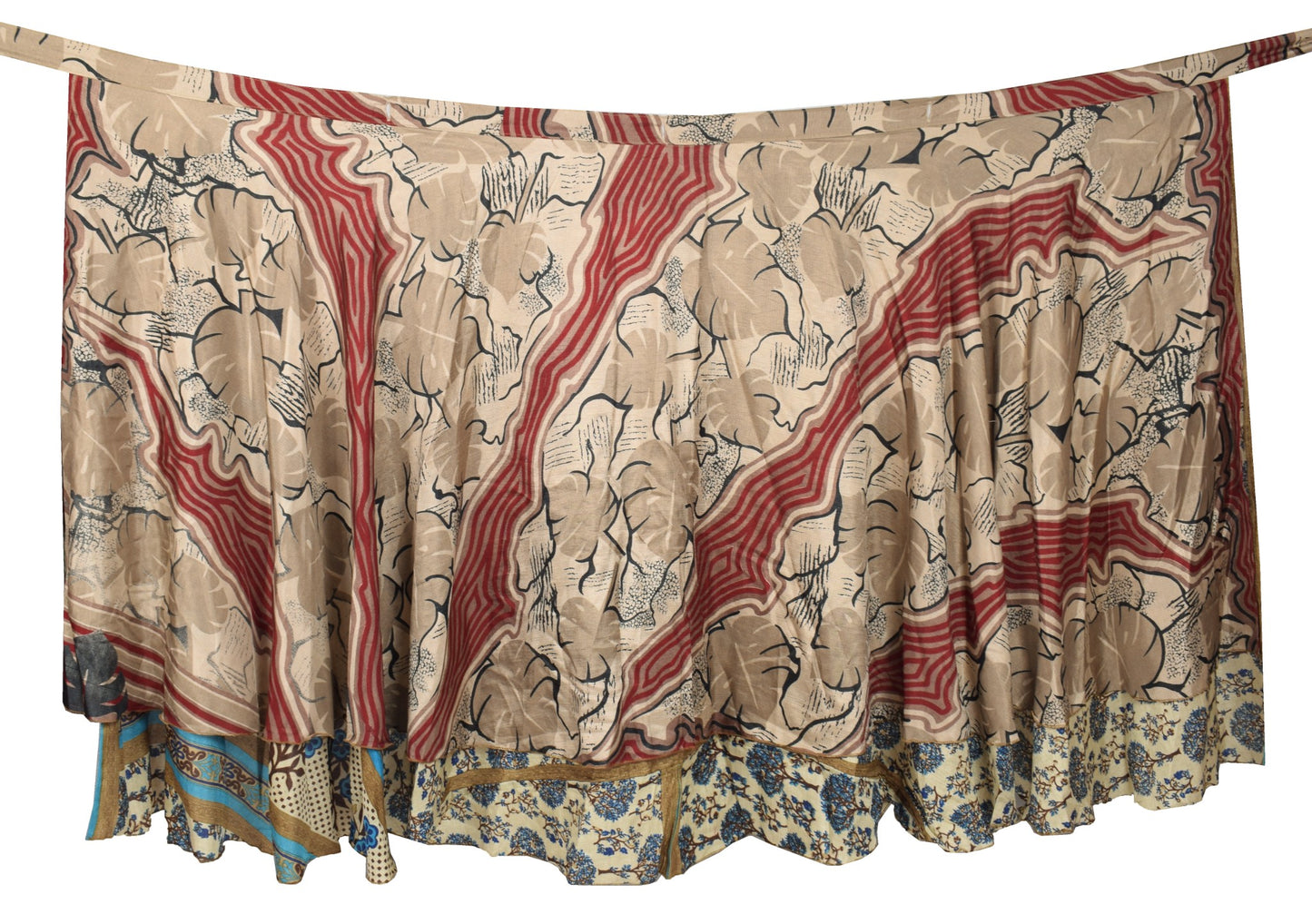 Sushila Vintage Art Silk Saree Magic Wrap Reversible Skirt Beach Dress Floral Brown