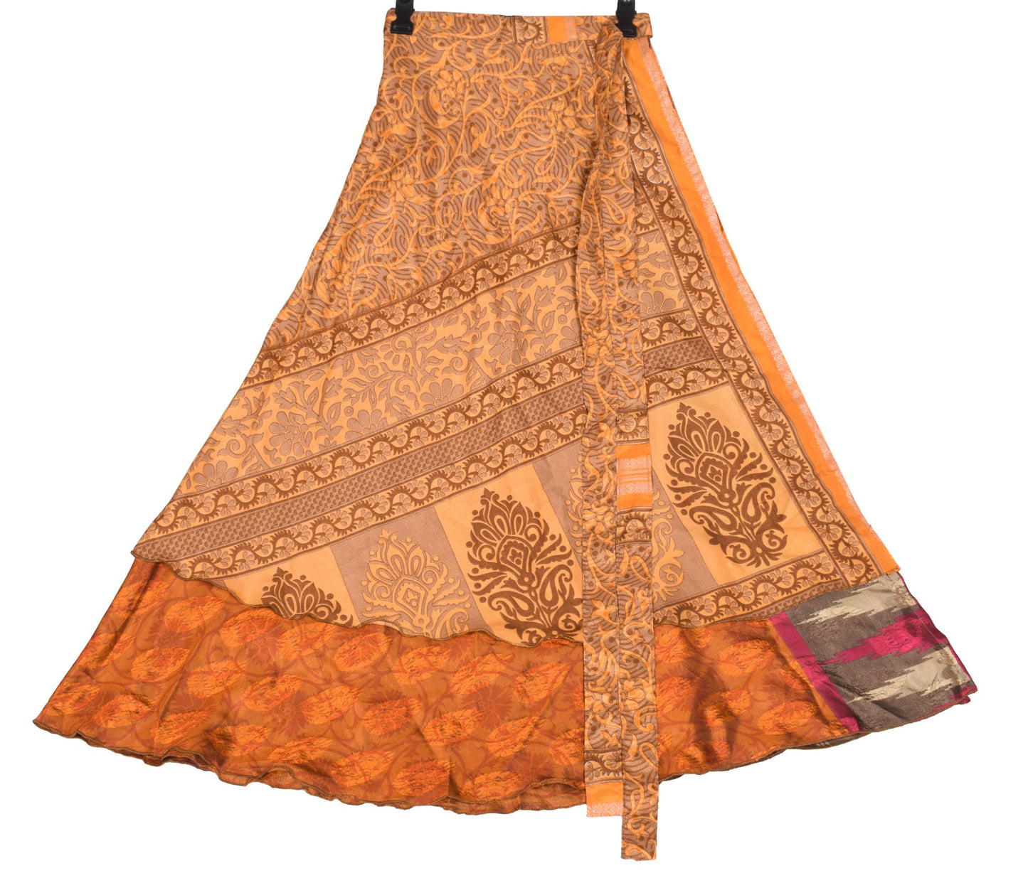 Sushila Vintage Rust Saree Magic Wrap Reversible Skirt Art Silk Beach Dress Clothing