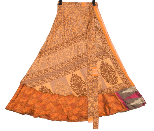 Sushila Vintage Rust Saree Magic Wrap Reversible Skirt Art Silk Beach Dress Clothing