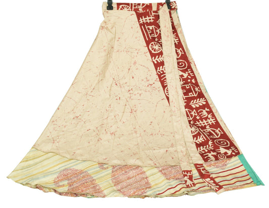 Sushila Vintage Cream Saree Magic Wrap Reversible Skirt Art Silk Beach Dress