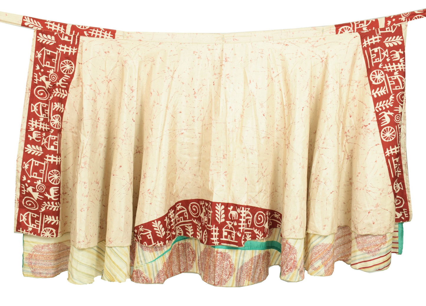 Sushila Vintage Cream Saree Magic Wrap Reversible Skirt Art Silk Beach Dress