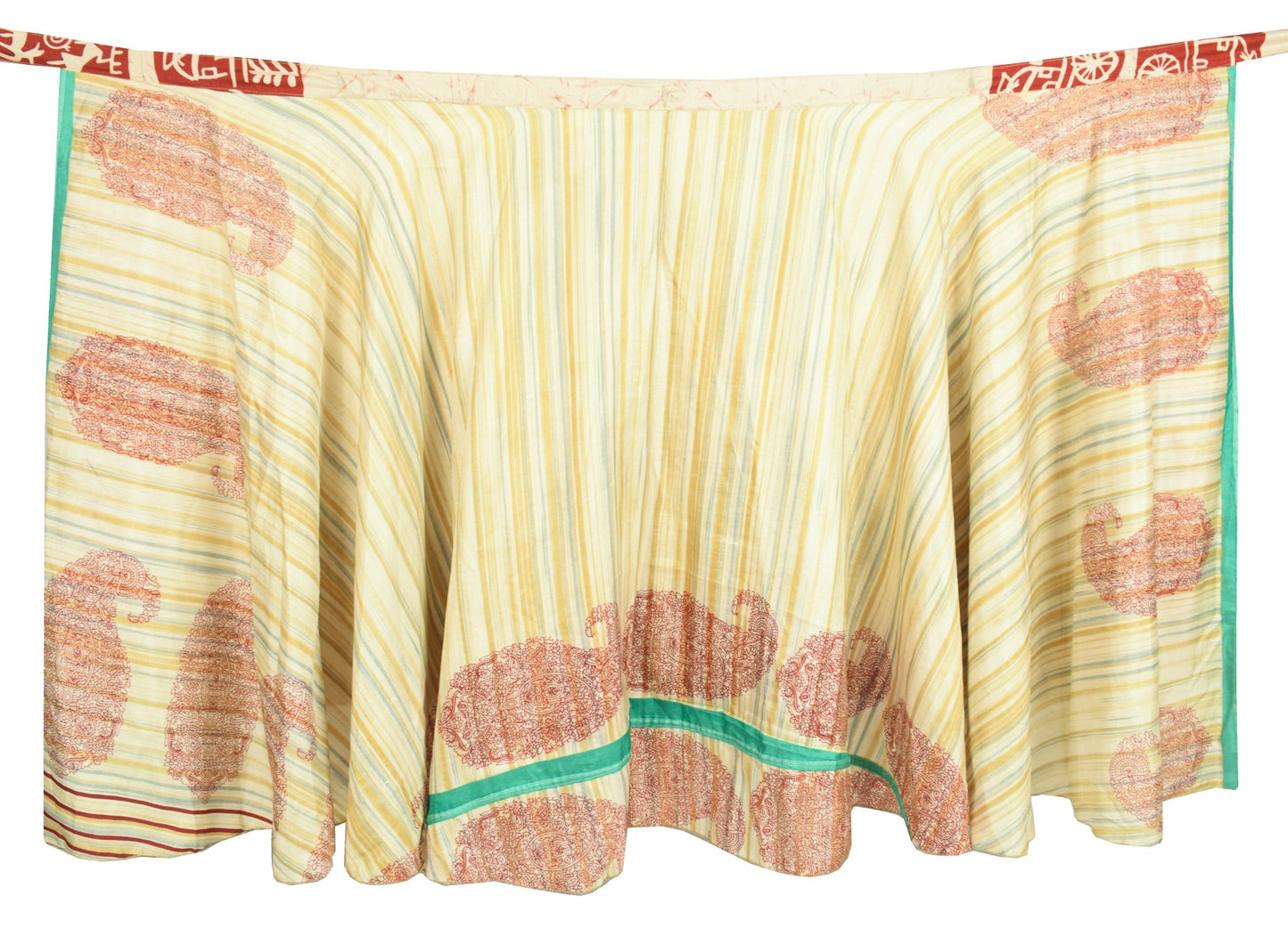 Sushila Vintage Cream Saree Magic Wrap Reversible Skirt Art Silk Beach Dress