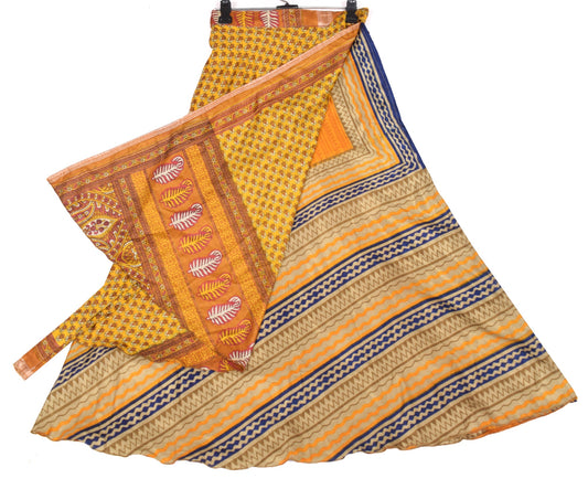 Sushila Vintage Saree Magic Wrap Reversible Skirt Art Silk Beach Dress Mustard