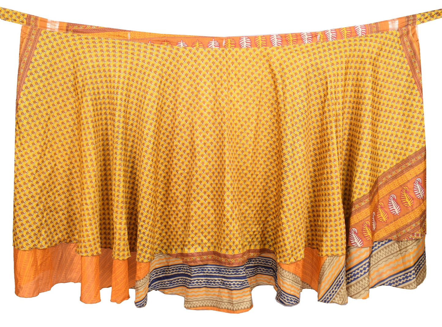 Sushila Vintage Saree Magic Wrap Reversible Skirt Art Silk Beach Dress Mustard