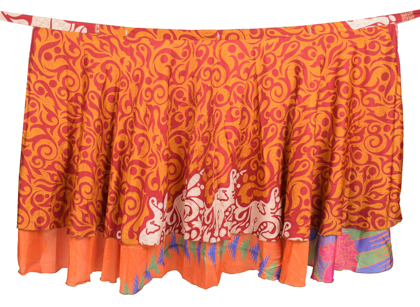 Sushila Vintage Art Silk Saree Magic Wrap Reversible Skirt Beach Dress Orange