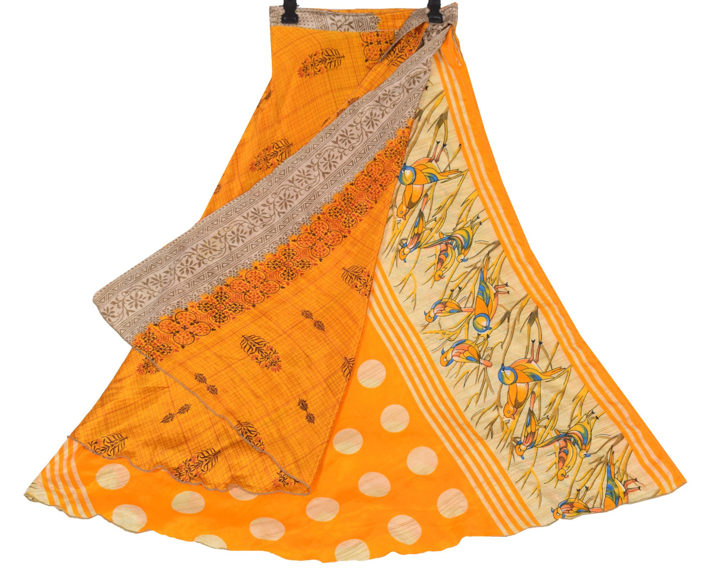 Sushila Vintage Orange Saree Magic Wrap Reversible Skirt Art silk Beach Dress