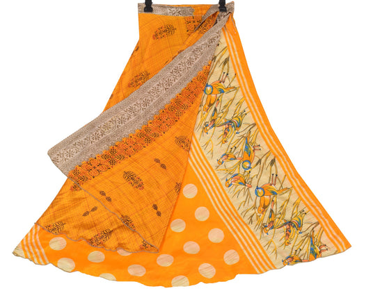 Sushila Vintage Orange Saree Magic Wrap Reversible Skirt Art silk Beach Dress