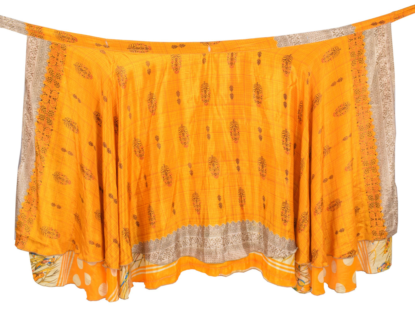 Sushila Vintage Orange Saree Magic Wrap Reversible Skirt Art silk Beach Dress