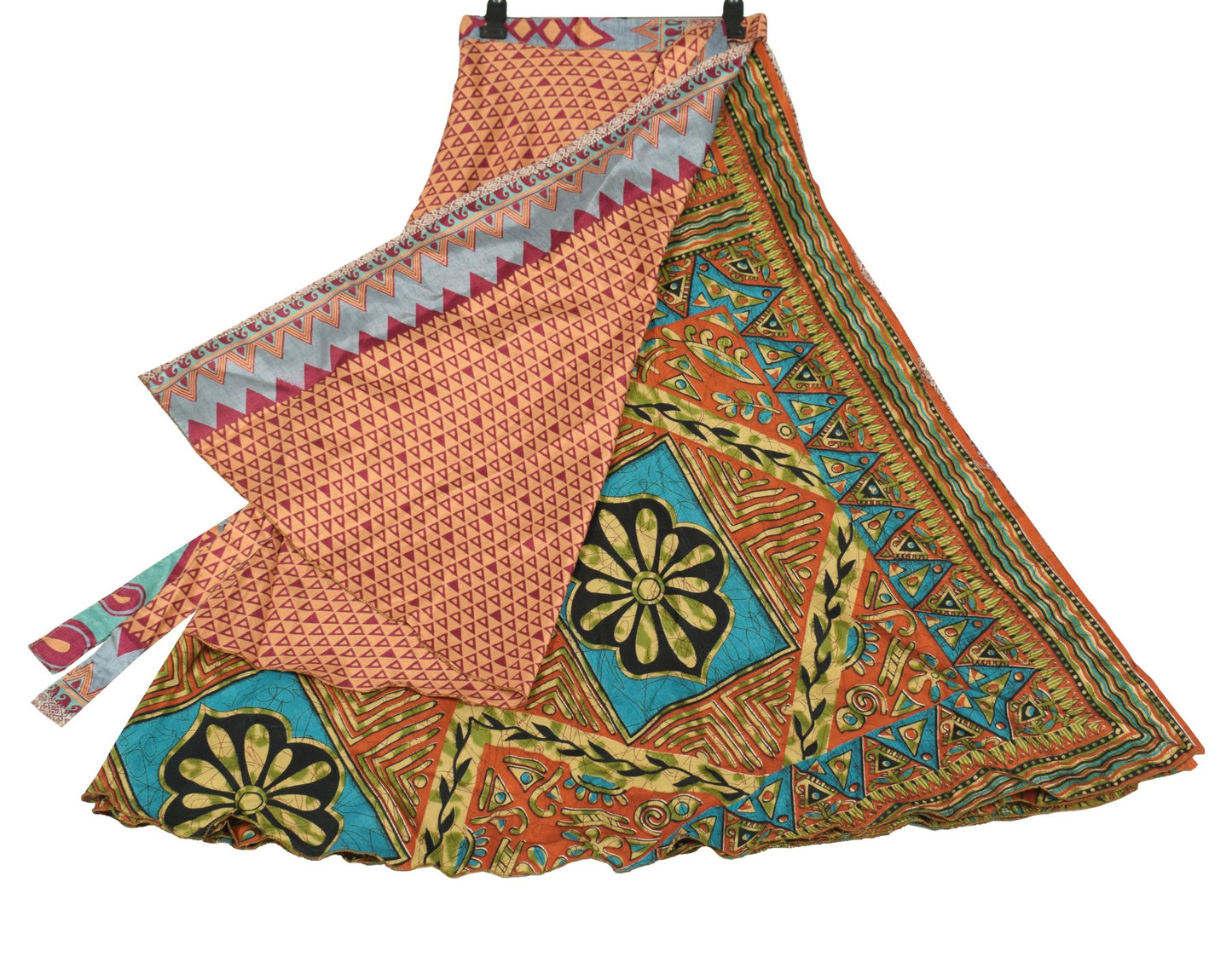 Sushila Vintage Art Silk Saree Magic Wrap Reversible Skirt Beach Rust Dress Boho
