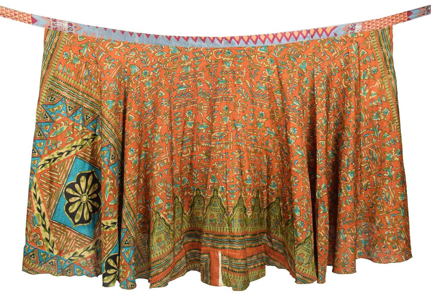 Sushila Vintage Art Silk Saree Magic Wrap Reversible Skirt Beach Rust Dress Boho