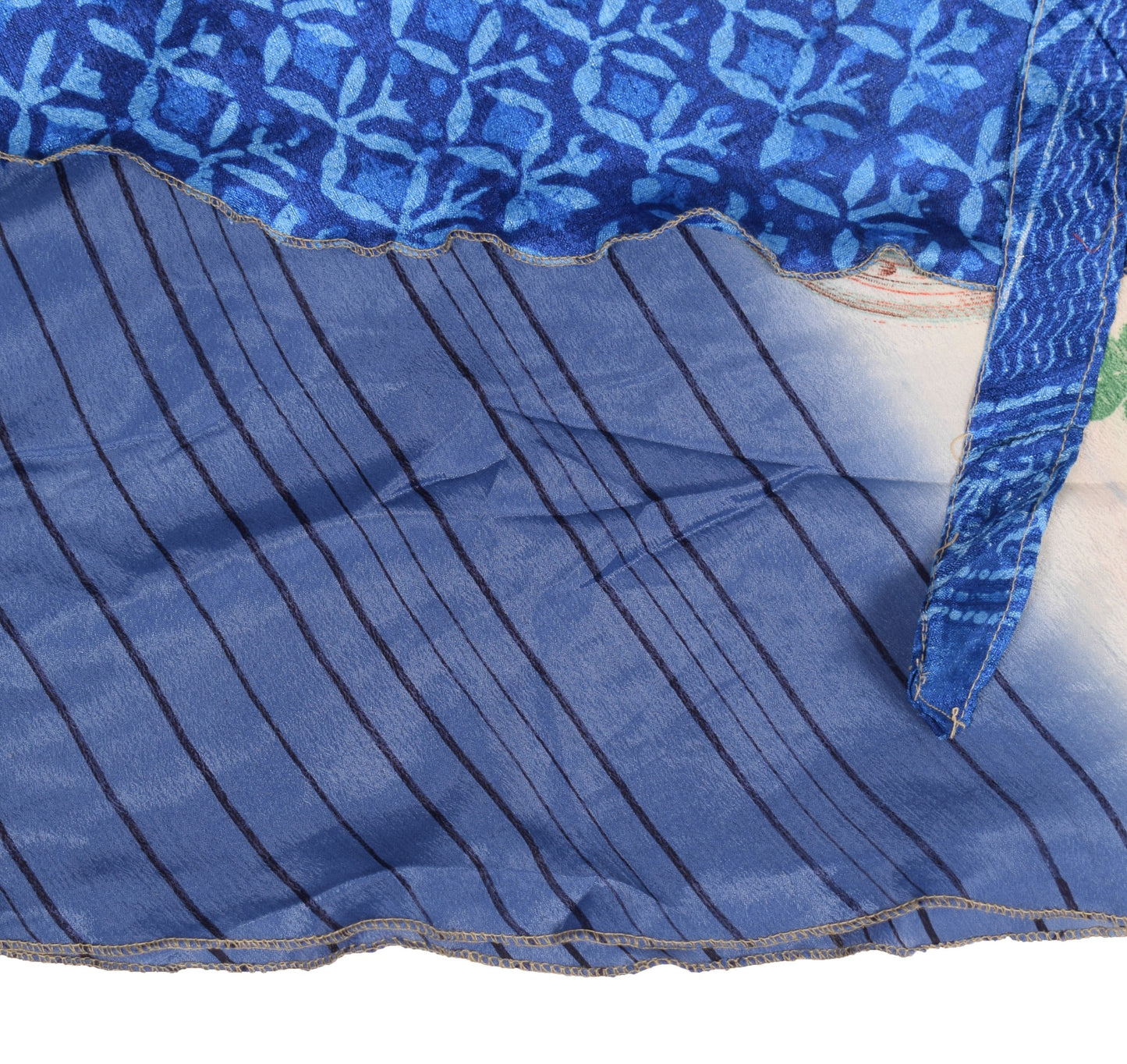 Sushila Vintage Magic Wrap 2 Layer Blue Art Silk Saree Reversible Skirt Beach Dress