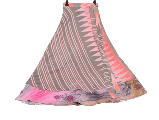 Sushila Vintage Art Silk Saree Magic Wrap Reversible Skirt Pink Floral Beach Dress