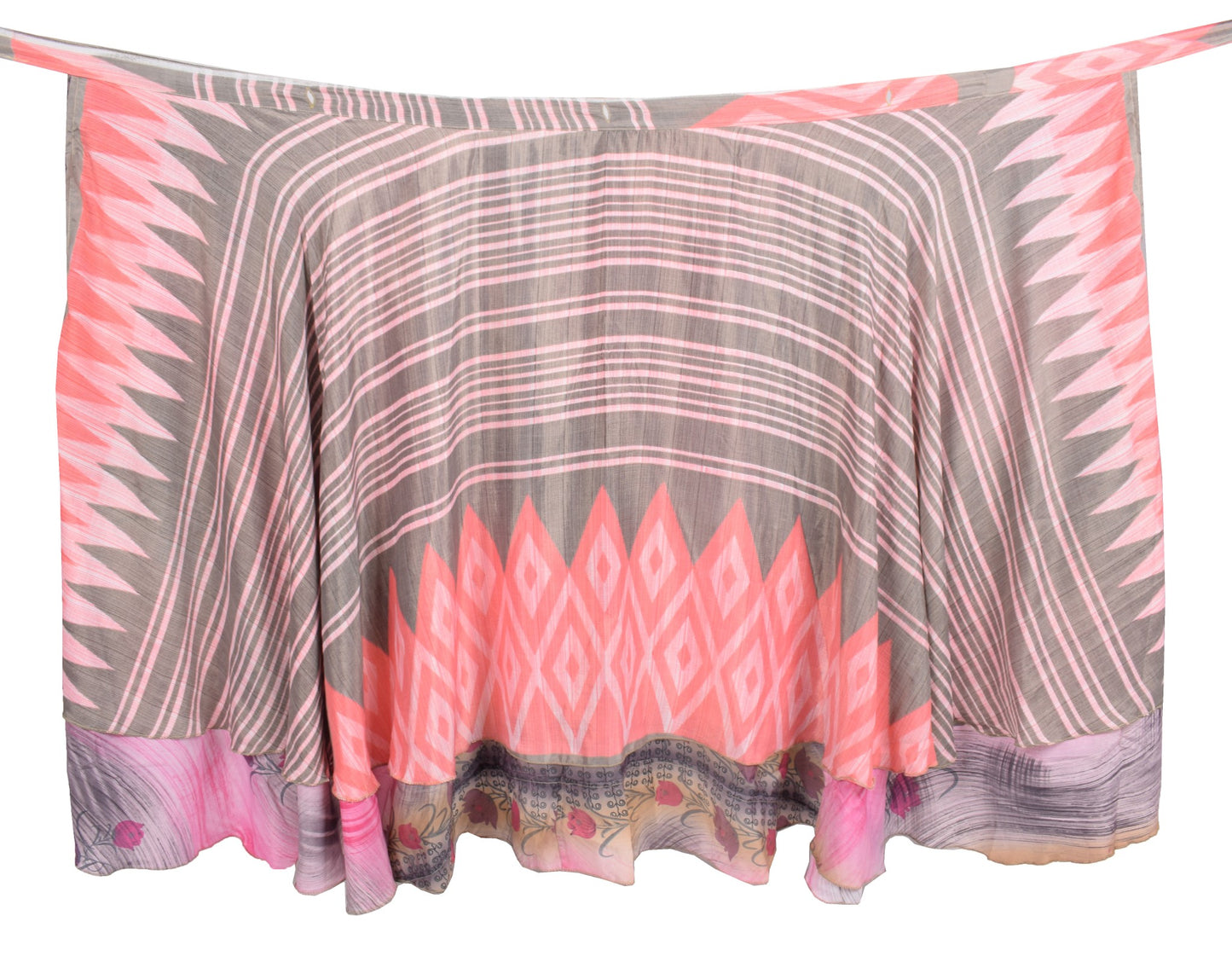 Sushila Vintage Art Silk Saree Magic Wrap Reversible Skirt Pink Floral Beach Dress