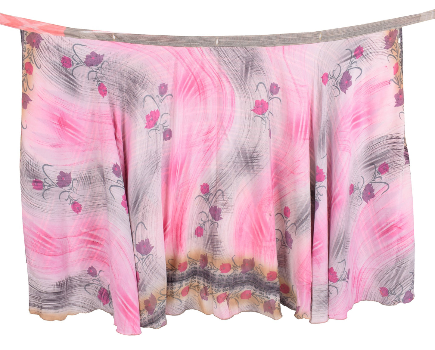Sushila Vintage Art Silk Saree Magic Wrap Reversible Skirt Pink Floral Beach Dress